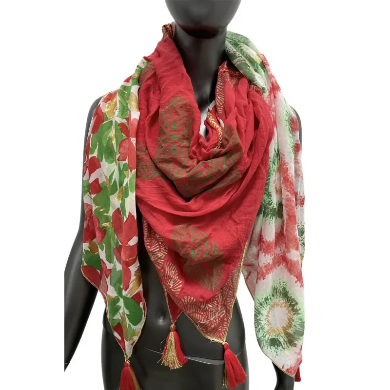 Foulard 4 faces Quattro Seasons Patchwork rouge