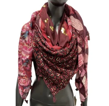 Multiface Patchwork Scarf in Burgundy Red