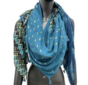 Foulard 4 facce Patchwork Quattro Blu Pavone