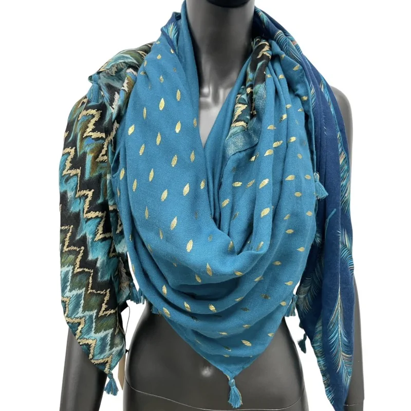 Foulard 4 facce Patchwork Quattro Blu Pavone