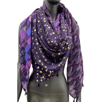 Foulard Patchwork violet Étoilé Cosmos 4-en-1