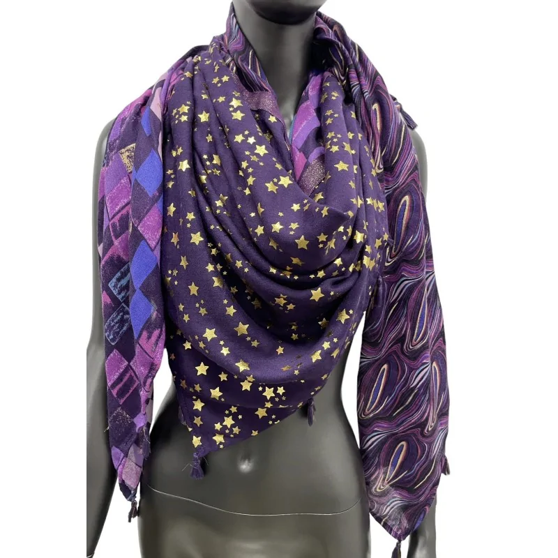 Foulard Patchwork viola Stellato Cosmos 4-in-1