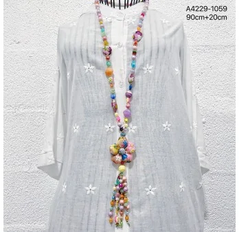 Bohemian Flower Patchwork Long Necklace with Multicolored Beads