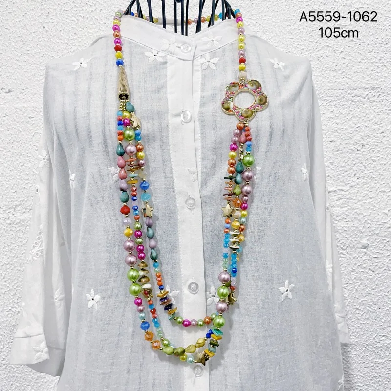 Bohemian Multi-Strand Long Necklace with Rainbow Beads