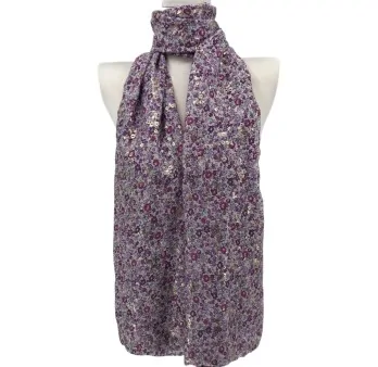 Foulard Liberty Lilas détails Doré Floral