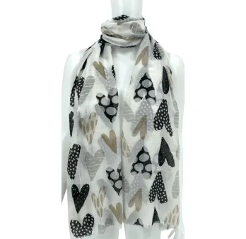 Foulard Romantic Hearts taupe et noir