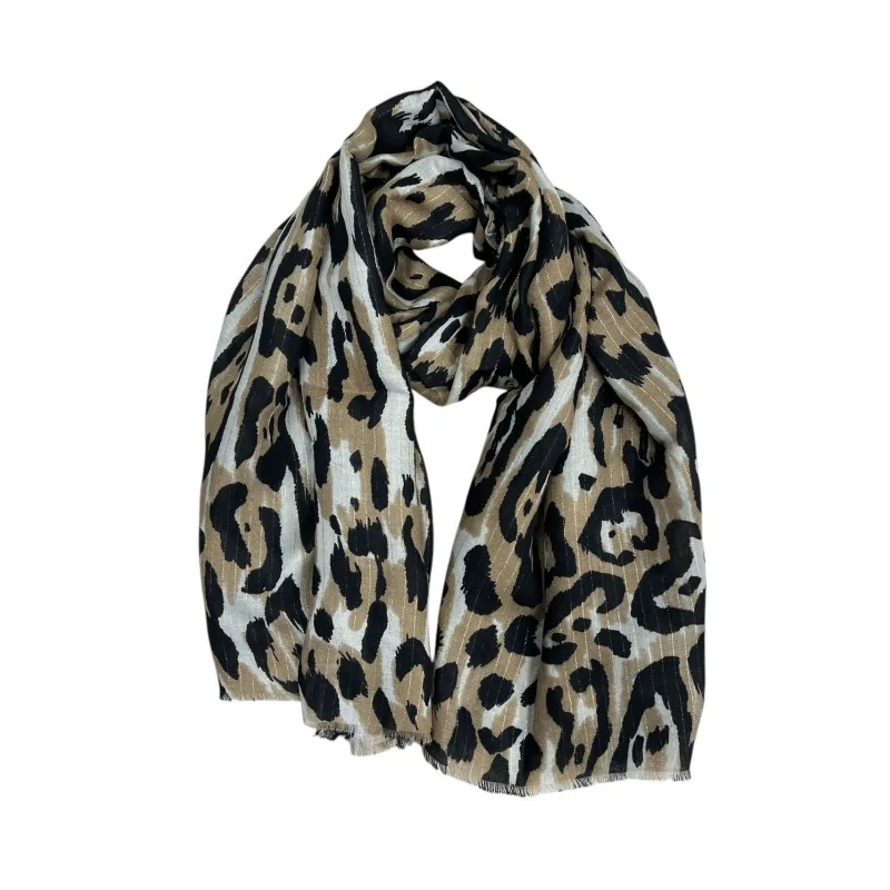 Black and Taupe Leopard Scarf with Gold Luxury