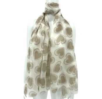 Foulard Romantique Coeurs Beige et taupe