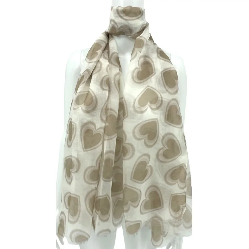 Foulard Romantique Coeurs Beige et taupe