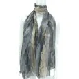 Luxury Grey & Beige Tie-Dye Scarf with Gold Details