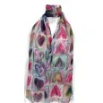 Artistic Scarf with Watercolor Hearts in Fuchsia