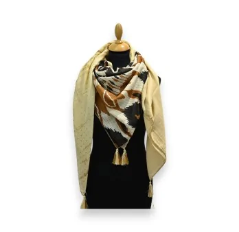 Luxury 4-sided Patchwork Scarf Quattro Camel