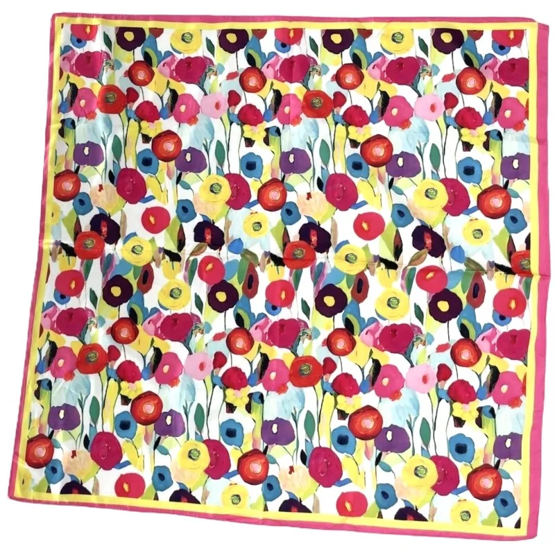 Foulard Carré Floral Multicolore Style Soie