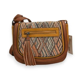 Melanie Paris camel weave pattern crossbody bag