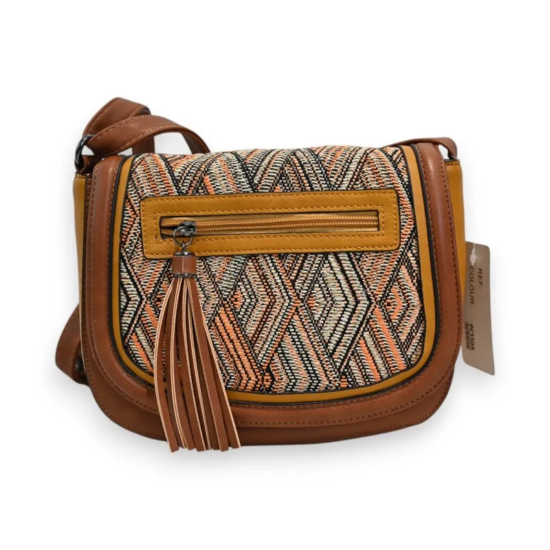 Sac bandoulière Mélanie Paris motif tissage camel