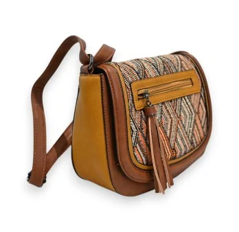 Melanie Paris camel weave pattern crossbody bag