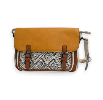 Melanie Paris Tri-Color Crossbody Bag with Ethnic Pattern