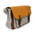 Melanie Paris Tri-Color Crossbody Bag with Ethnic Pattern