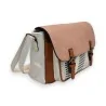 Sac bandoulière style cartable tricolore pastel avec fermoir, design élégant et moderne