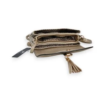 Melanie Paris Crossbody Bag Linen & Golden Faux Leather