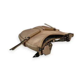 Sac bandoulière en cuir doré vintage avec fermeture zippée et lanière ajustable Sac bandoulière en cuir doré vintage avec fermeture zippée et lanière ajustable