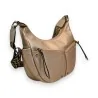 Sac bandoulière doré vintage en cuir, style hobo avec poches extérieures et bandouli...