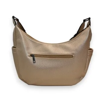 Sac bandoulière en cuir doré avec fermeture éclair, style vintage élégant Sac bandoulière en cuir doré avec fermeture éclair, style vintage élégant