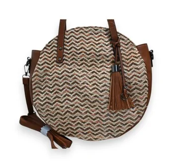 Runde Tasche Mélanie Paris mit Chevron-Muster in Camel