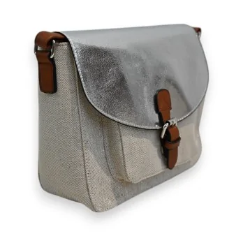 Melanie Paris Linen & Silver Crossbody Bag