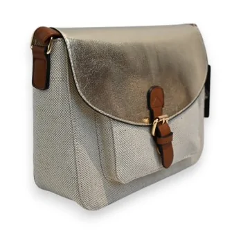 Melanie Paris Linen & Gold Crossbody Bag