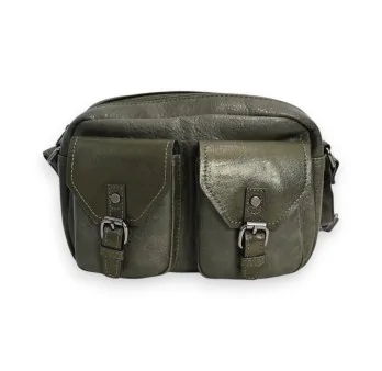 Melanie Paris Multi-Pocket Khaki Crossbody Bag