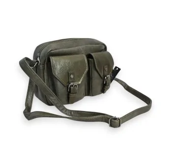 Melanie Paris Multi-Pocket Khaki Crossbody Bag