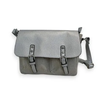 Melanie Paris Silver Linen Crossbody Satchel Bag