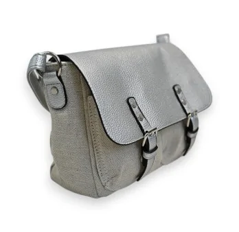 Melanie Paris Silver Linen Messenger Bag Satchel