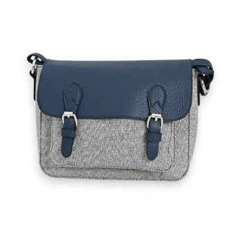 Melanie Paris Umhängetasche Schicke Schultasche Marineblau und Leinen