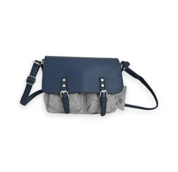 Sac Bandoulière Mélanie Paris Cartable Bi-matière Bleu Marine et Lin