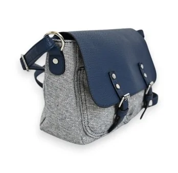 Sac Bandoulière Mélanie Paris Cartable Bi-matière Bleu Marine et Lin