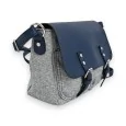 Sac Bandoulière Mélanie Paris Cartable Bi-matière Bleu Marine et Lin