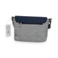 Melanie Paris Crossbody Bag Navy Blue and Linen Two-Material Satchel