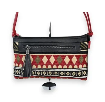 Melanie Paris Ethnic Tribal Crossbody Bag Red and Black