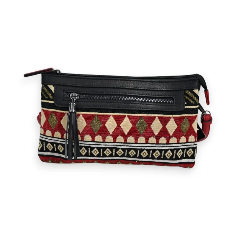 Sac bandoulière ethnique Mélanie Paris Tribal Rouge et noir