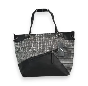 Melanie Paris Black and Grey Patchwork Handbag