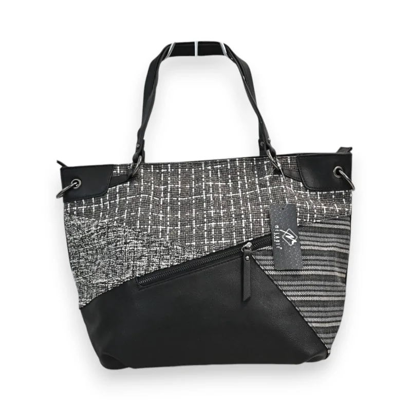 Melanie Paris Black and Grey Patchwork Handbag