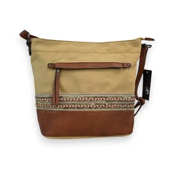 Bolso bandolera bohemio Mélanie Paris de dos materiales beige y camel