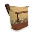 Melanie Paris Bohemian Crossbody Bag in Beige and Camel Two-Tone Material