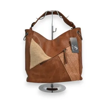 Melanie Paris Patchwork Camel Handbag