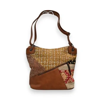 Melanie Paris Patchwork Camel Crossbody Bag