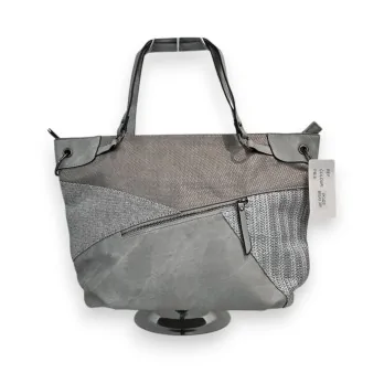 Melanie Paris Multi-Texture Patchwork Handbag in Grey