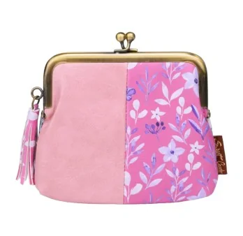 Porte-monnaie rétro rose et fleuri avec fermoir doré, design Sweet & Candy Porte-monnaie rétro rose et fleuri avec fermoir doré, design Sweet & Candy