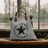 Borsa a mano in tela avorio Vintage Stella nera